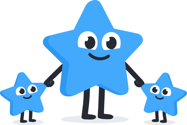 Parent star holding hands with two child stars