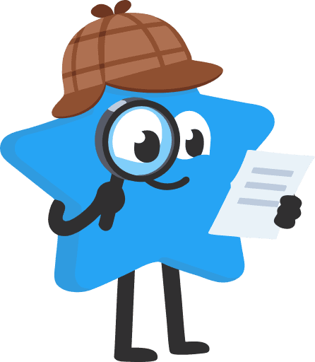 Star character with detective hat and magnifying glass