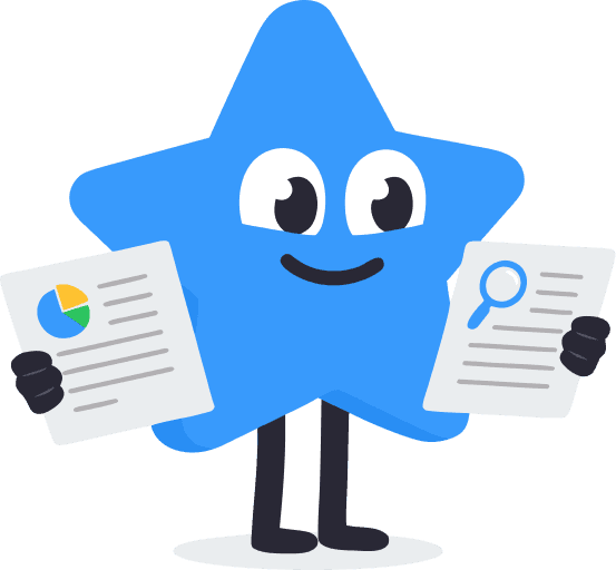 Star character holding and comparing papers