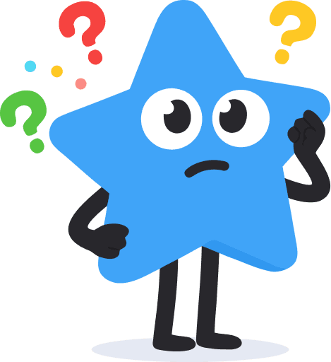 Star character scratching head with question marks