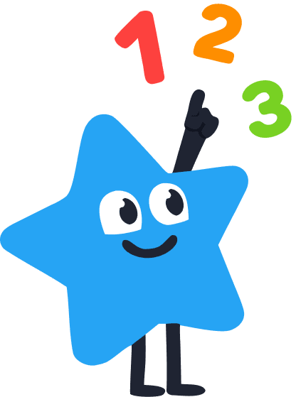 Star character pointing at numbers 1, 2, 3