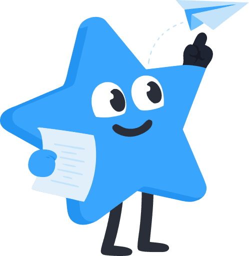 Star character launching a paper airplane